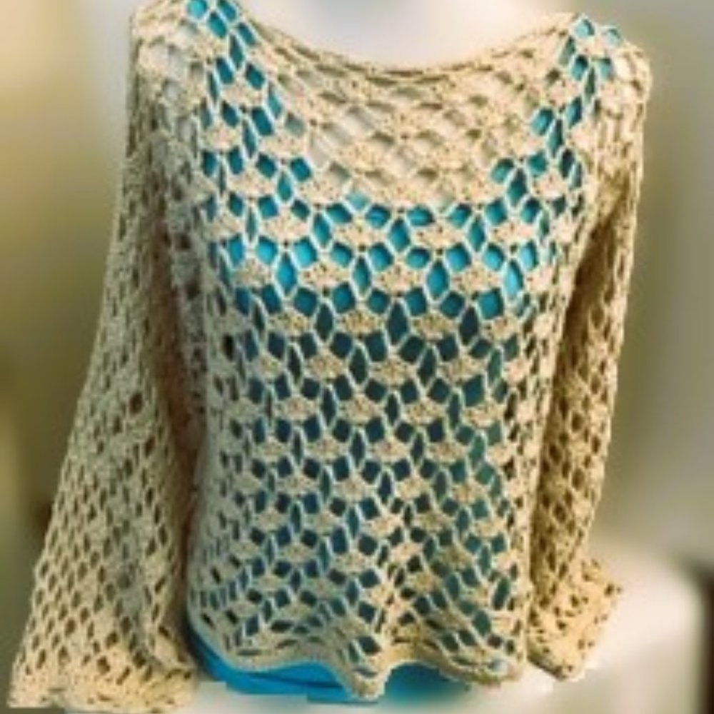 HANDMADE CROCHET 100% COTTON LIGHT WEIGHT CROP TOP OVERLAY SIZE L